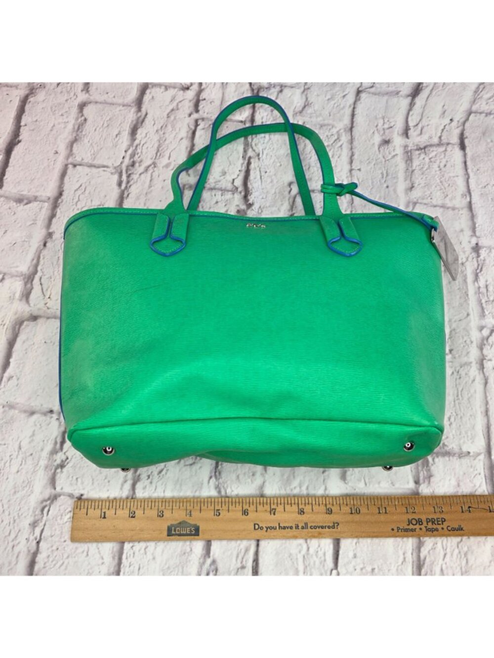 Lauren Ralph Lauren Tate Shopper Tote Bag Green Leather Pepper French Blue - Picture 6 of 16